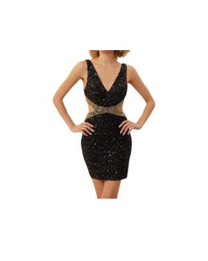 Chandalier V Neck Mini Dress - Black