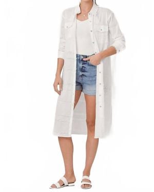 Mystree Textured Gauze Long Shirt Dress - White