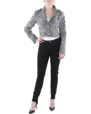 Aqua Tweed Cropped Two-Button Blazer - Gray