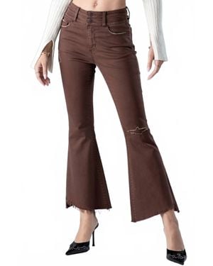 Ceros High Rise Distress Flare Denim Jean - Brown