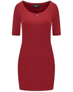 DSquared² Fitted Viscose Scoop Neck Top - Red
