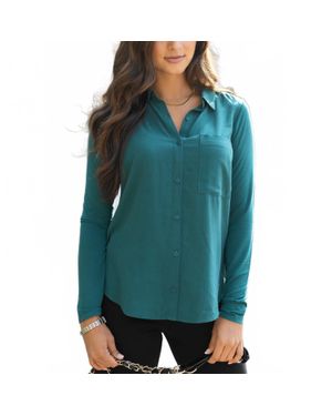 Grace and Lace Stretch Fit Button Up Top - Green