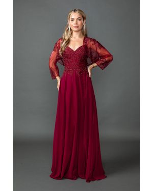 DQ Sweetheart Chiffon Prom Dress With Embroidered Bodice, Sheer Three-Quarter Sleeves, And Matching Bolero Jacket