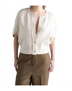 Elle Grey Double Button Cropped Cardigan Top - Brown