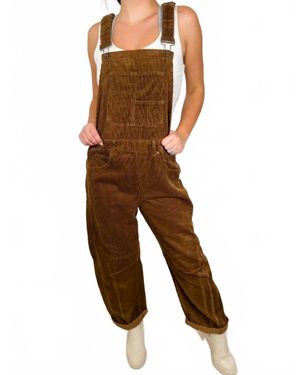 Risen Piper Corduroy Barrel Leg Overalls - Brown