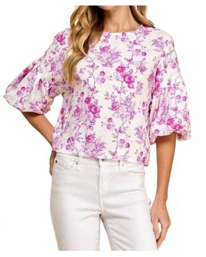 TCEC Floral Puffed Sleeves Boxy Top - Red