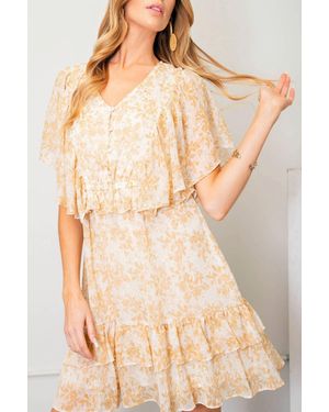 Kori Dandelions Floral Print Chiffon Dress - Natural