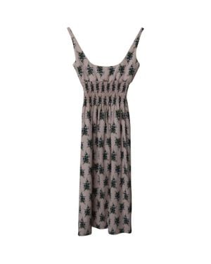 Emilia Wickstead Giovanna Floral Printed Smocked Waist Midi Dress - Gray