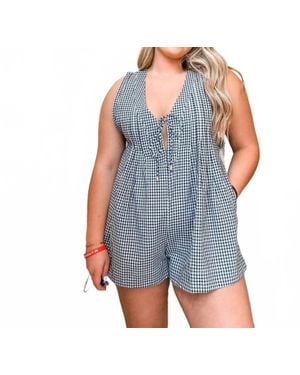 Olivaceous Gingham Romper - Blue