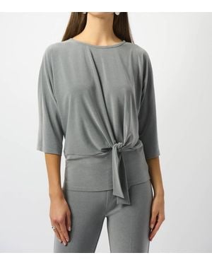 Joseph Ribkoff Tie Front Banded Hem Top - Gray