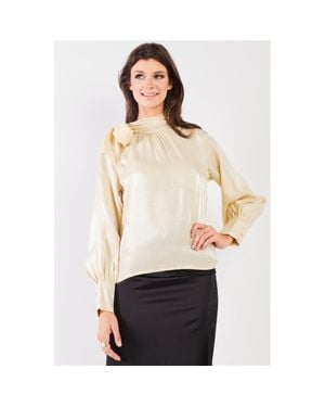 Fashnzfab El Mirage Chiffon Bishop Sleeve Tie-Neck Blouse Top - White