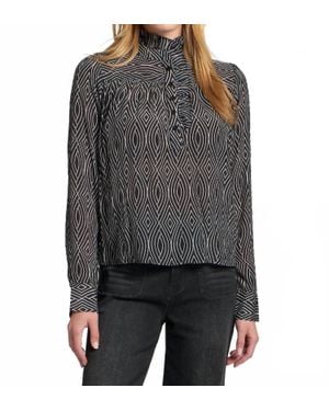 Apny Ruffle Half Placket Blouse - Black