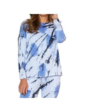 French Kyss Marble Wash Long Sleeve Scoop Neck Tee - Blue