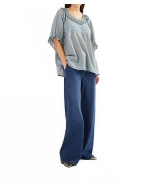 Rabens Saloner Dorita Cotton Angel Top - Blue