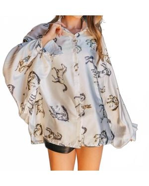 Beulahstyle Wild Horses Satin Volume Blouse - Gray