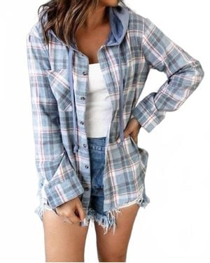 Vogue City Leslie Plaid Hooded Shacket - Blue