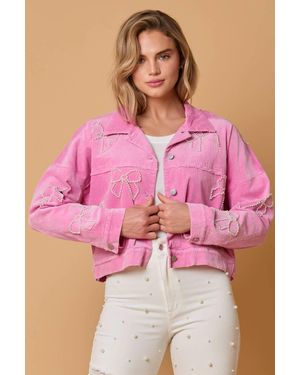 Fantastic Fawn Pearl Bow Corduroy Jacket - Pink