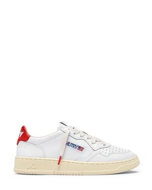 Autry Low-Top Leather Sneakers With Spicy Accents - White