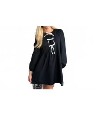 TCEC Babydoll Mini Dress With Bows - Black
