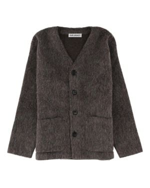 Our Legacy Button-Down Cardigan With Deep V-Neck And Plush Texture - Black