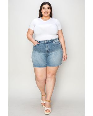 TRUEDAMES Full Size High Waist Rhinestone Decor Denim Shorts - Blue