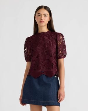 NVLT Mock Neck Lace Top - Red