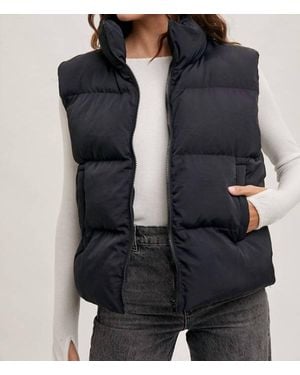 Bluivy Zipper Front Puffer Vest - Black