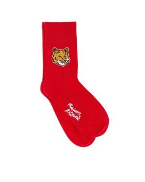 Maison Kitsuné Fox Head Intarsia-Knit Cotton-Blend Socks - Red