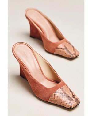 Maeve Leather Toe Cap Wedge Mules - Pink