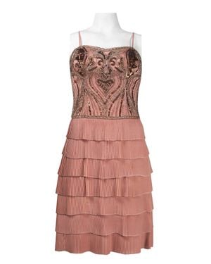 Sue Wong Spaghetti Strap Beaded Accordion Dress - Multicolor