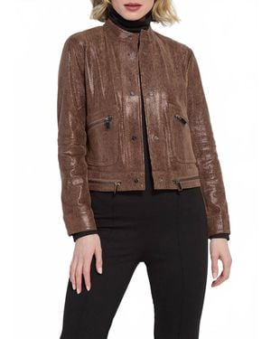 Lyssé Porter Foil Vegan Suede Moto Jacket - Brown