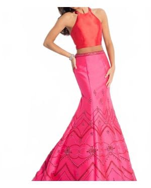 Rachel Allan Two-Piece Mikado Mermaid Prom Gown - Pink