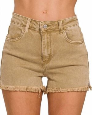 Zenana Acid Wash Denim Shorts - Brown