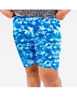 Calypsa Plus High Waisted Long Bike Swim Shorts - Blue