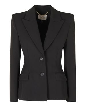 Nissa Notched Lapel Single-Breasted Polyester Blazer - Black