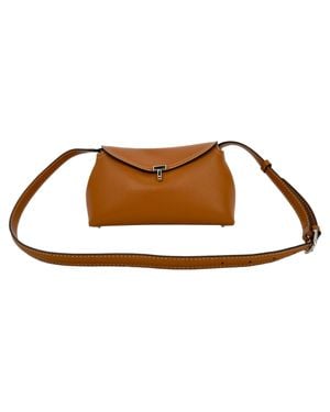 TOTEME T-Lock Grained-Leather Clutch - Brown
