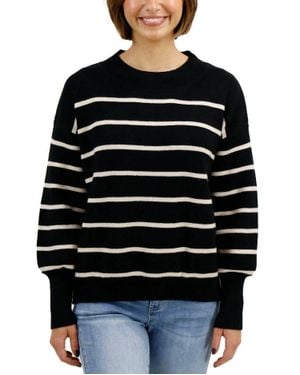 Grace and Lace Crew Neck Striped Sweater - Black