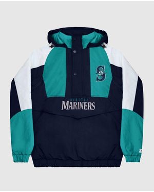 Starter Seattle Mariners Hooded Nylon Half Zip Jacket - Blue