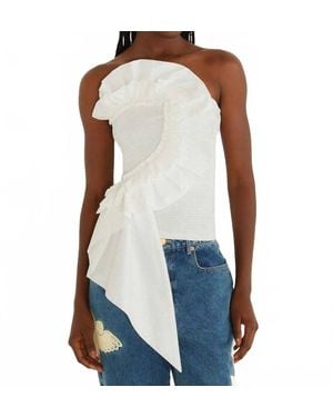 FARM Rio Smocked Strapless Top - Blue