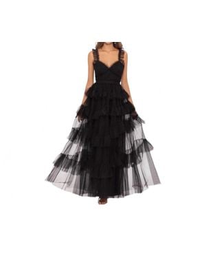 Betsy & Adam Gigi Long Ruffle Mesh Dress - Black