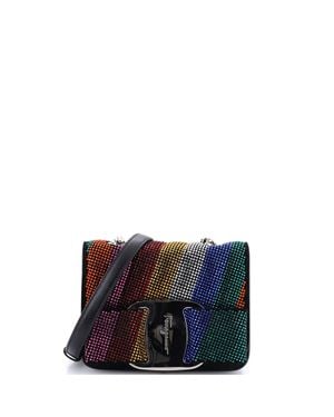 Ferragamo Miss Vara Bow Crossbody Bag Crystal Embellished Leather Mini - Multicolor