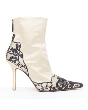 Jimmy Choo Satin Lace Trim Point Toes Heel Ankle Booties - Metallic