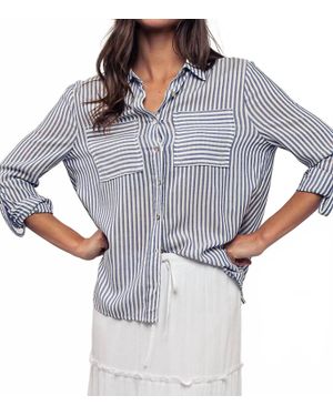 Trend:Notes Button Up Stripe Top - Blue