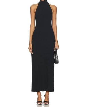 Enza Costa Knit Halter Turtleneck Fluid Dress - Black