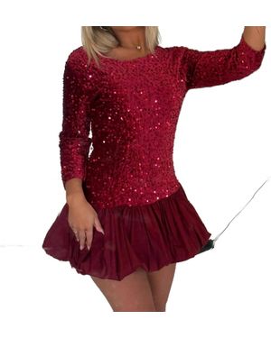 Loraine Holiday Sequin Bubble Dress - Red