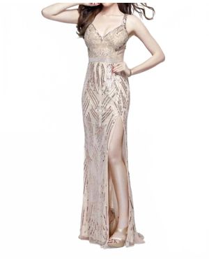 Primavera Sleeveless Long Evening Gown - Natural