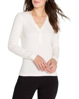 NIC+ZOE Trimmed Perfect Knit Rib V-Neck Top - White