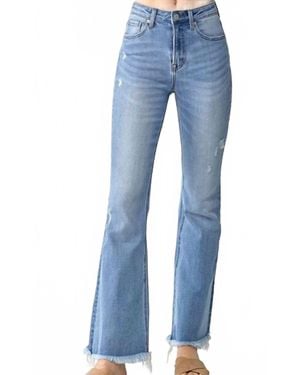 Risen High Ride Vintage Frayed Hem Bootcut Jeans - Blue