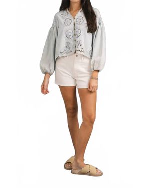 Aaron & Amber Embroidery Sleeve Top - White