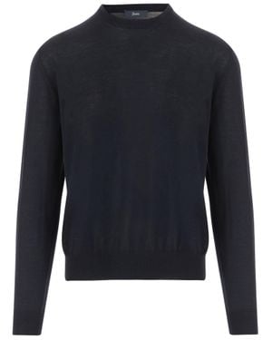 Herno Dark Wool-Silk Blend Sweater - Blue